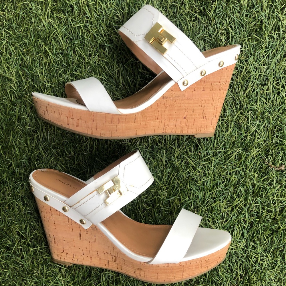 White studded wedges